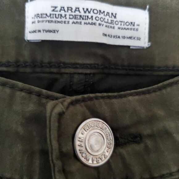 Zara Womara  The Cycler Pants in Dark Khaki Slim Fit Skinny Leg Mid-Rise Size 10 - Picture 4 of 16